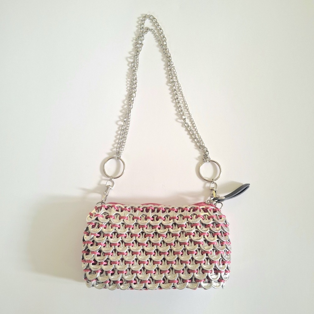 Vtg Pink Soda Tab Clutch: Upcycled Pop Top Purse Shoulder Bag Clutch Retro Funky